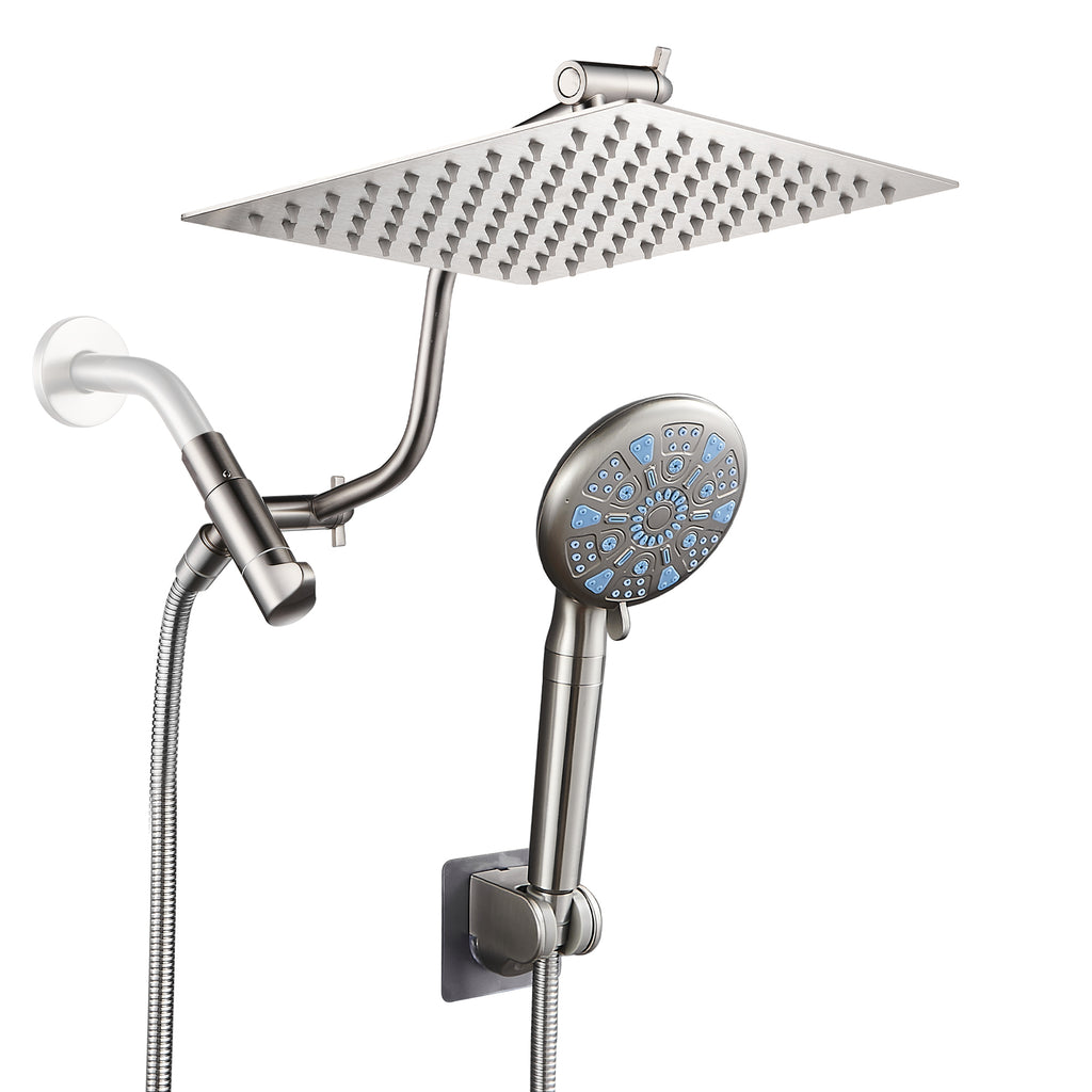 Rain Shower Head Combo 1.8 GPM 5-Spray 8 " Wall Mount Dual Shower Heads and Handheld Shower Head in Brushed Nicke