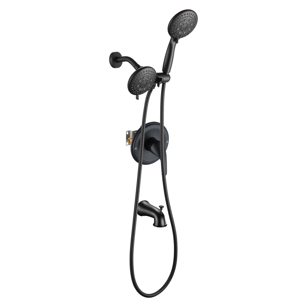 Rain Single Handle 5-Spray Tub Shower Faucet Handheld Combo with Valve 1.8 GPM Adjustable Dual shower Heads in Black