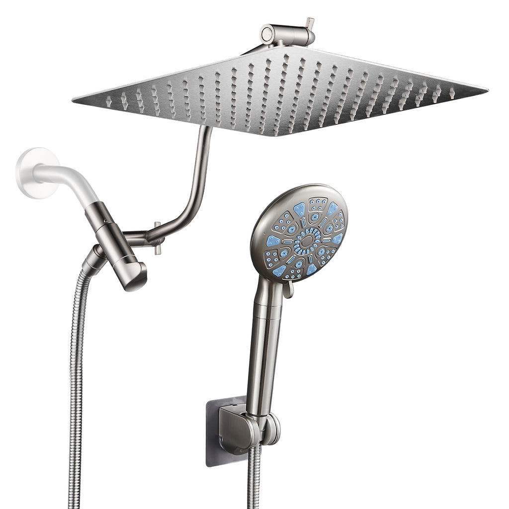 Rainfull 2-in-1 9-Spray Patterns Adjustable Wall Mount Shower Head with Filter 2.5 GPM and Handheld Shower Head in Nickel