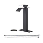 High Arc Waterfall Single Handle Single Hole Bathroom Faucet with Drain Kit Included in Black