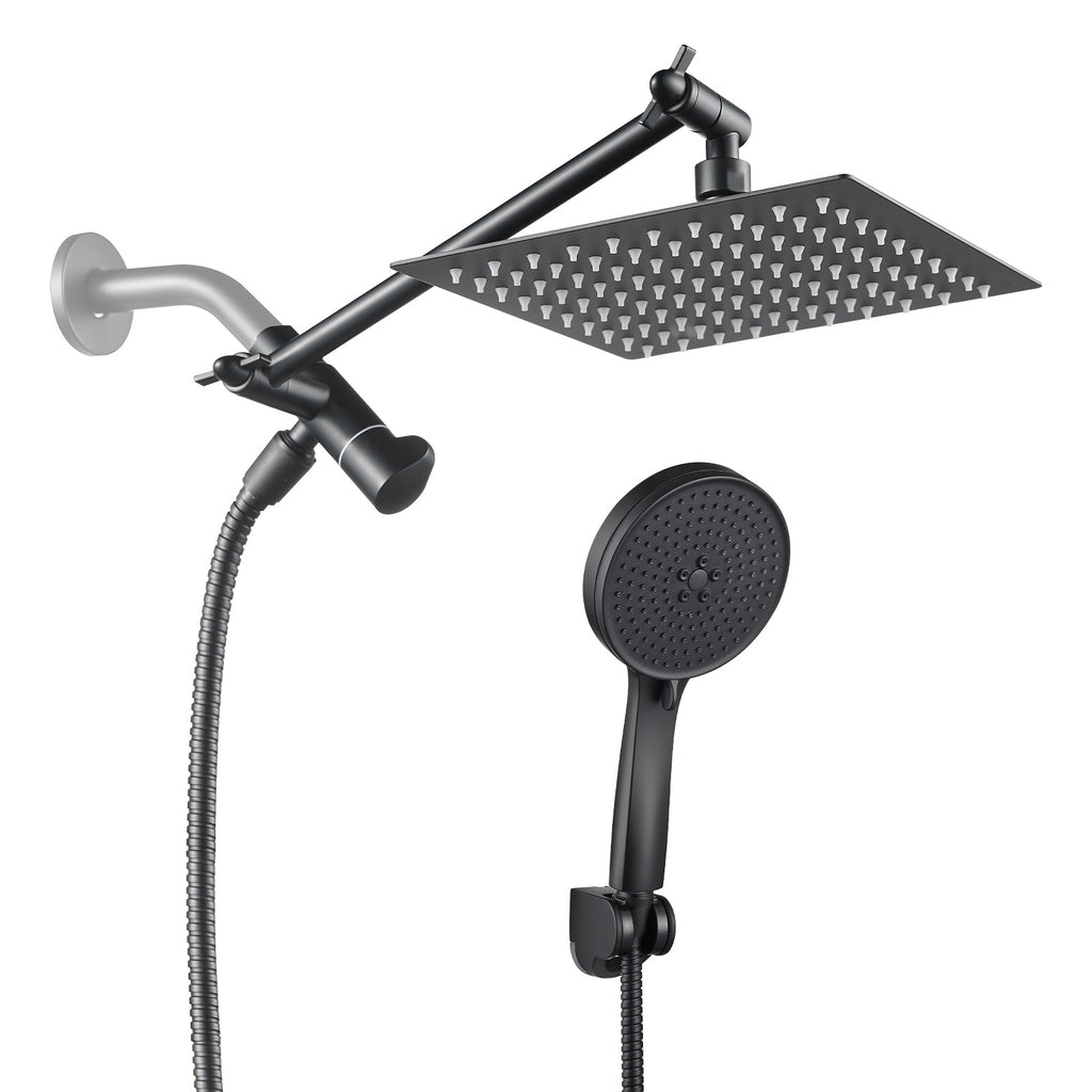 Rainfall Shower Head Combo 5-Spray 8 in. Wall Mount Dual Shower Heads and Handheld Shower Head with 1.8 GPM in Black