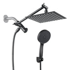 Rainfall Shower Head Combo 5-Spray 8 in. Wall Mount Dual Shower Heads and Handheld Shower Head with 1.8 GPM in Black