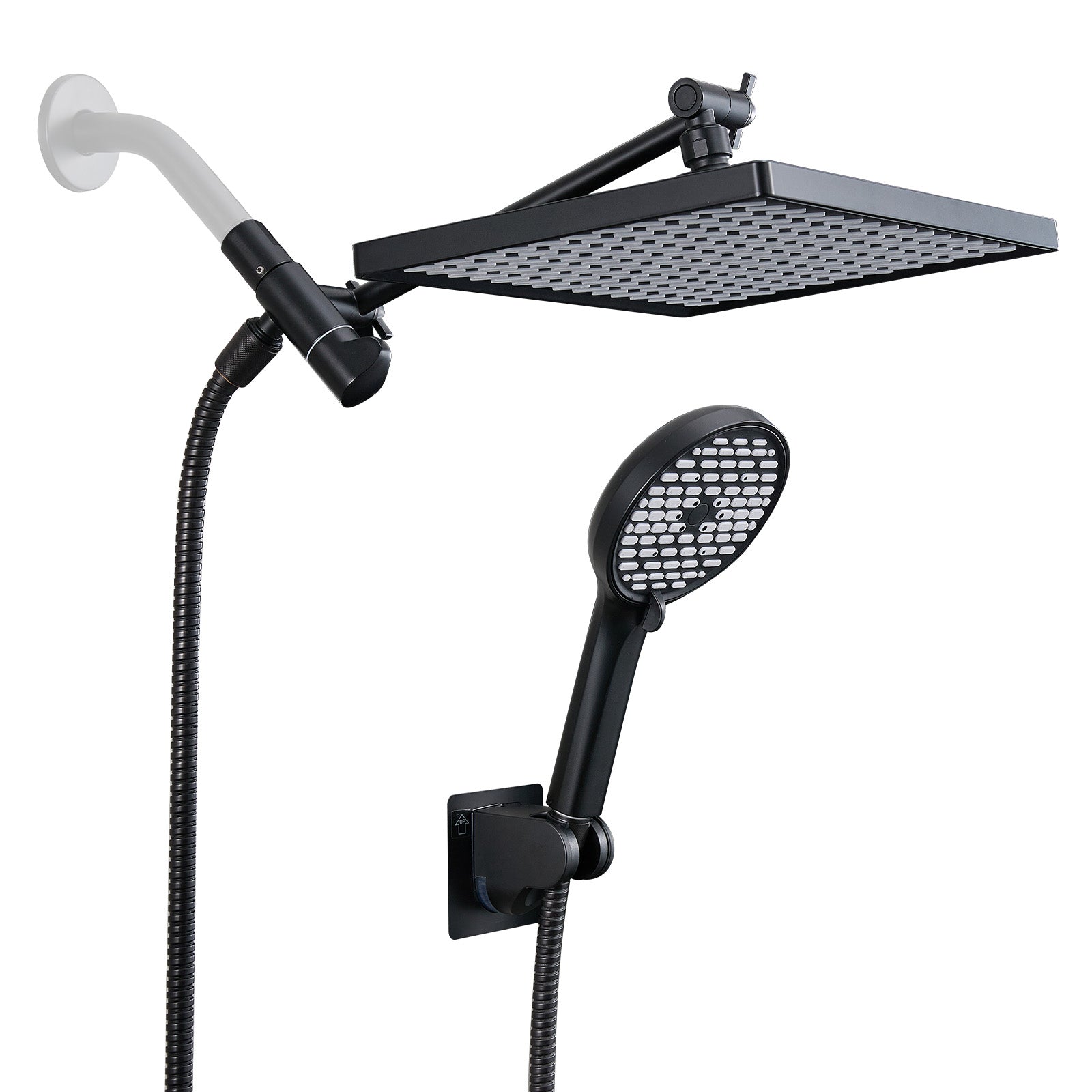 Rainfull 2-in-1 6-Spray 12 in. Wall Mount filtered Dual Shower Head Fixed and Handheld Shower Head 1.8  GPM in Black