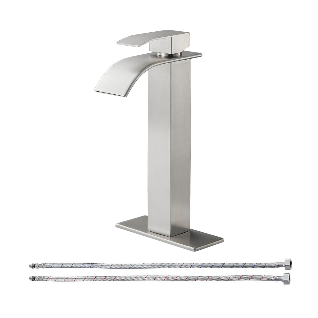Arc Waterfall Single Handle Single Hole Bathroom Faucet in  Nickel