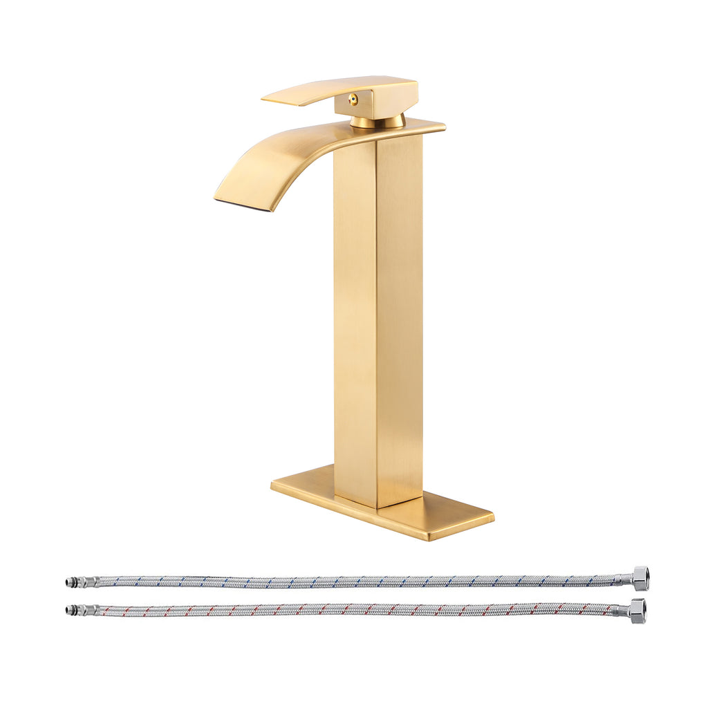 Arc Waterfall Single Handle Single Hole Bathroom Faucet in Gold