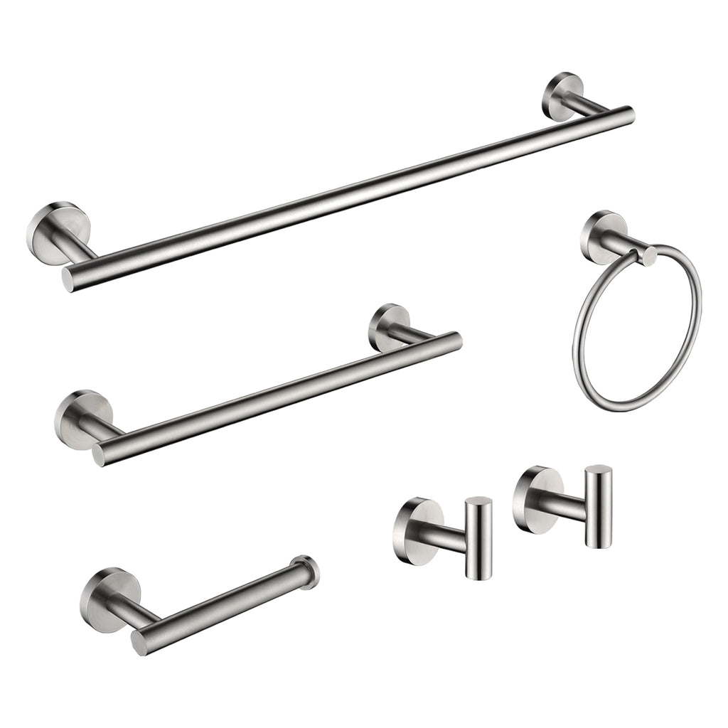 Modern 6-Pieces Bath Hardware Set with Towel Ring Toilet Paper Holder Towel Hook and Towel Bar in Brushed Nickel