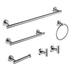 Modern 6-Pieces Bath Hardware Set with Towel Ring Toilet Paper Holder Towel Hook and Towel Bar in Brushed Nickel