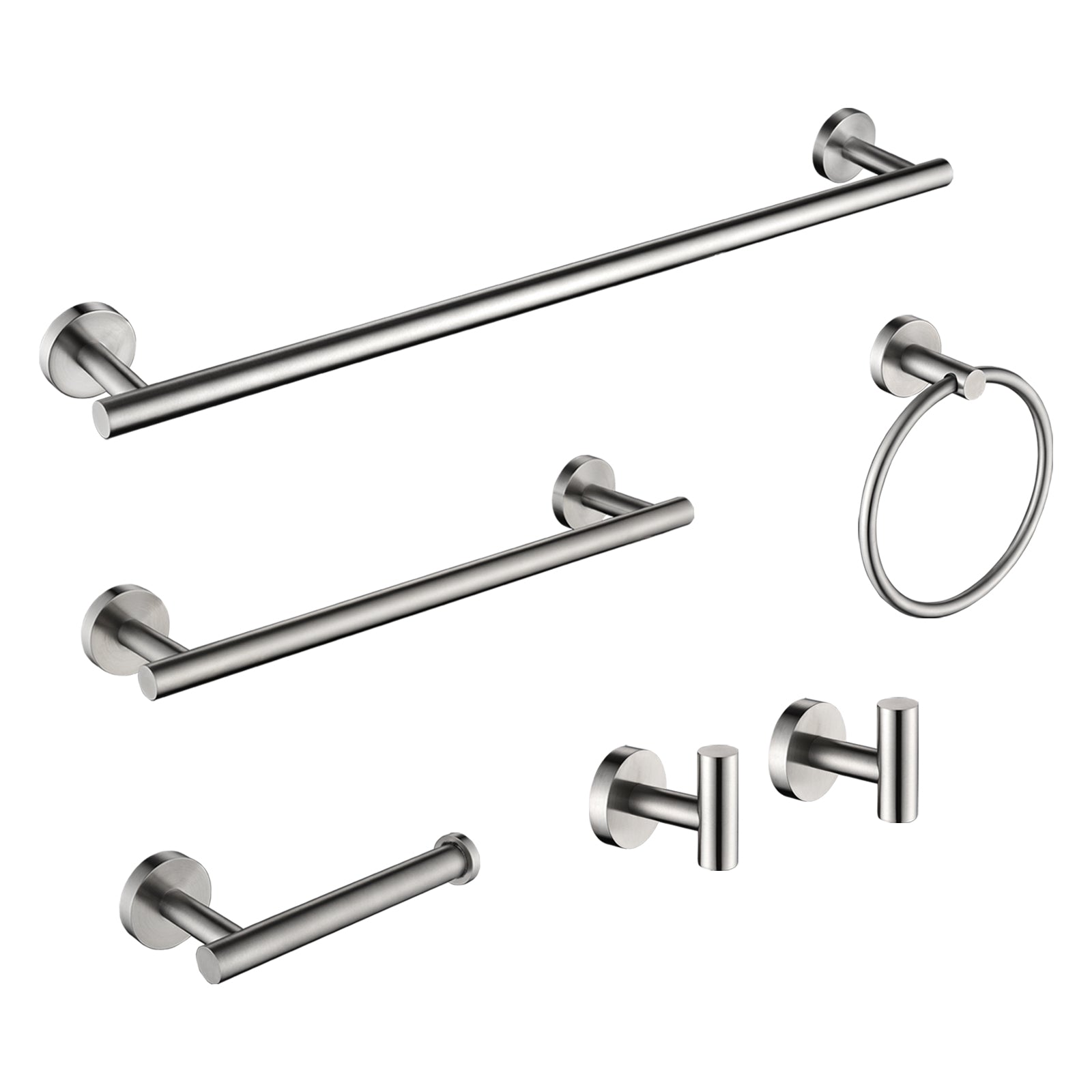 Modern 6-Pieces Bath Hardware Set with Towel Ring Toilet Paper Holder Towel Hook and Towel Bar in Brushed Nickel