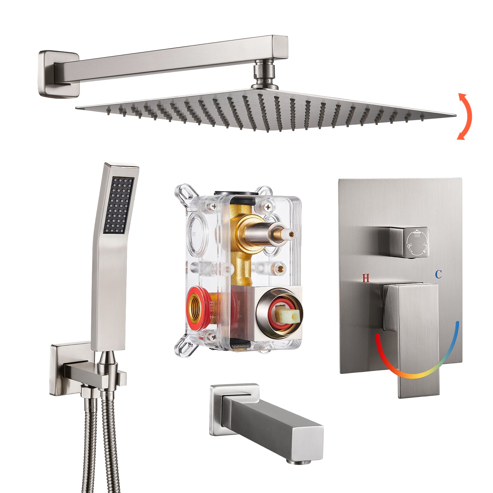 Rain Single Handle 1-Spray Tub Shower Faucet Handheld Combo with Valve 1.8 GPM 12 in. Adjustable Head in Brushed Nickel