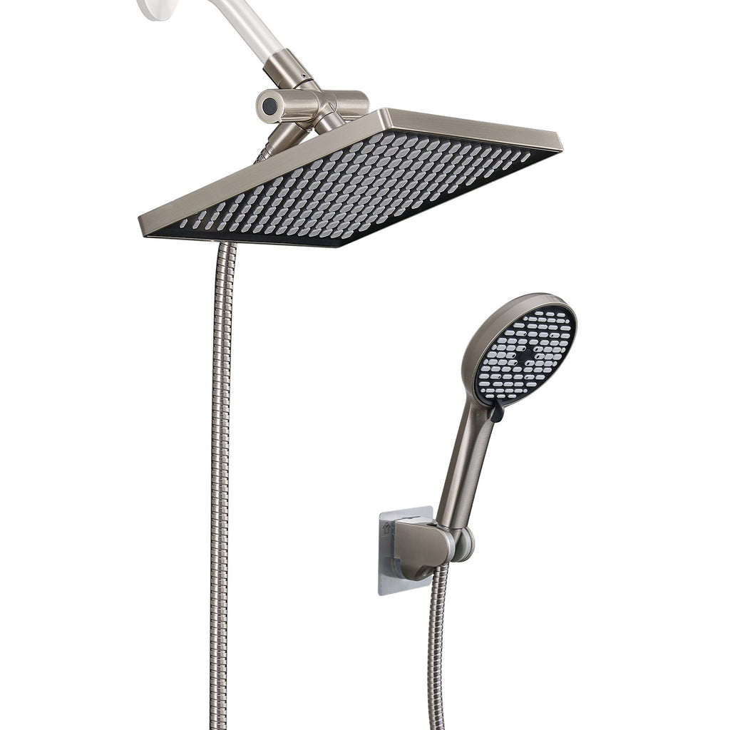 Rainfall Shower Head Combo 6-Spray 12 in. Wall Mount Dual Shower Heads and Handheld Head with 1.8 GPM in Brushed Nickel