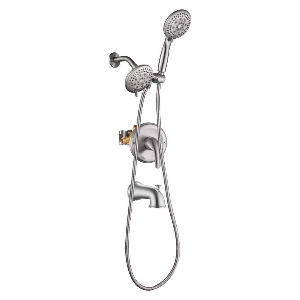 Rain Single Handle 5-Spray Tub Shower Faucet Handheld Combo with Valve 1.8 GPM Adjustable shower Head in Brushed Nicke