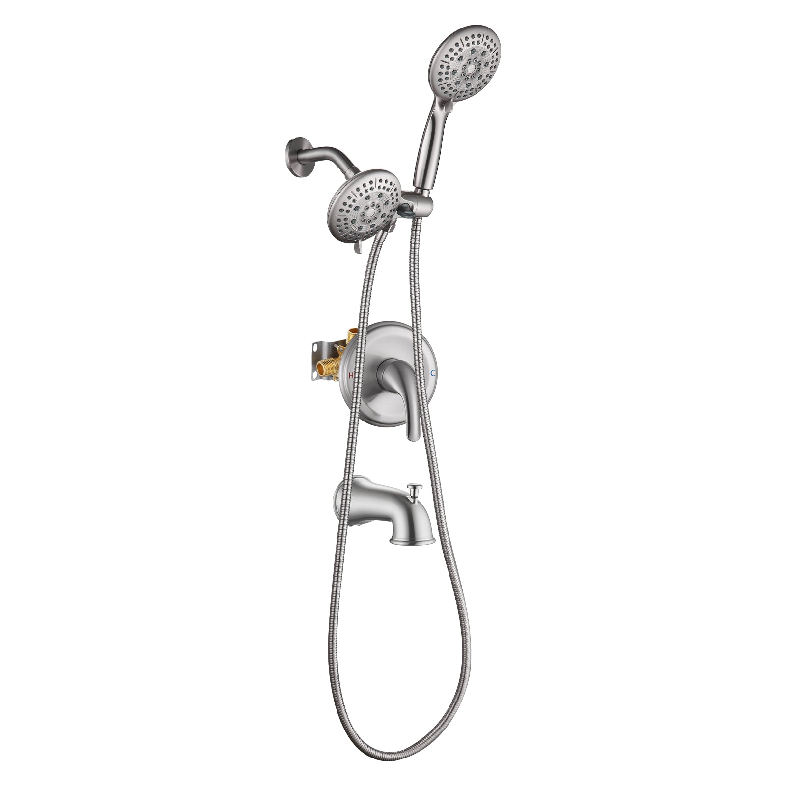 Rain Single Handle 5-Spray Tub Shower Faucet Handheld Combo with Valve 1.8 GPM Adjustable shower Head in Brushed Nicke