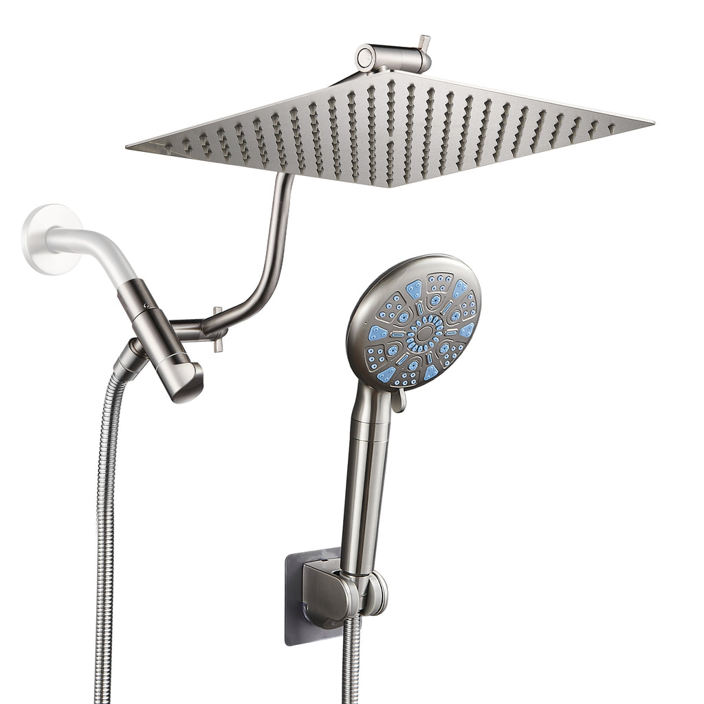 Rainfull 2-in-1 9-Spray Patterns Adjustable Wall Mount Shower Head with Filter 2.5 GPM and Handheld Shower Head in Nickel