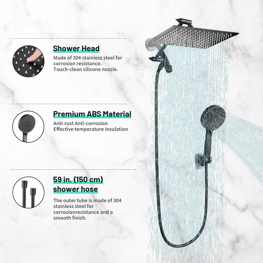 Rainfall Shower Head Combo 5-Spray 8 in. Wall Mount Dual Shower Heads and Handheld Shower Head with 1.8 GPM in Black