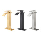 High Arc Waterfall Single Handle Single Hole Bathroom Faucet with Drain Kit Included in Black