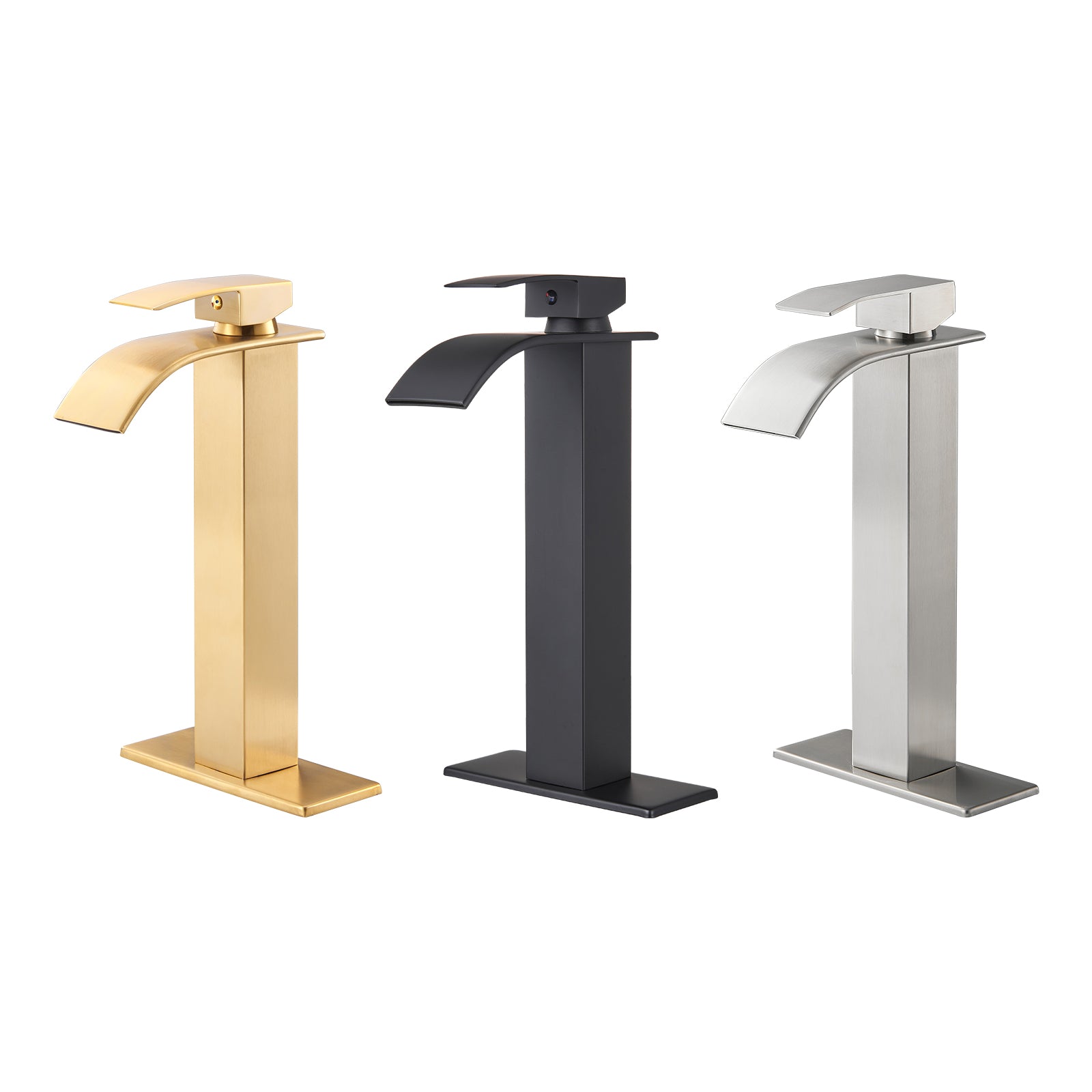 High Arc Waterfall Single Handle Single Hole Bathroom Faucet with Drain Kit Included in Black