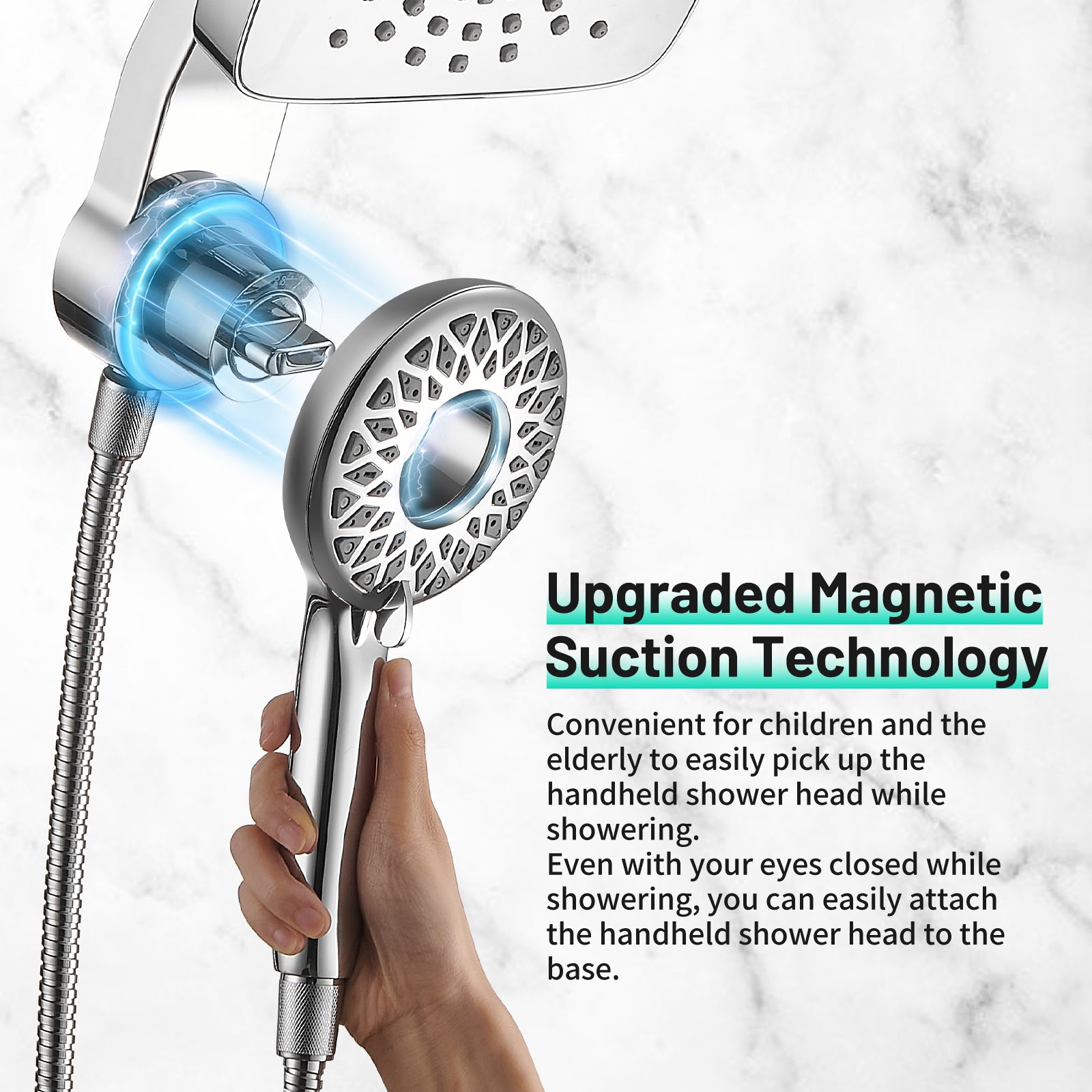 Magnetic 2-in-1 5-Spray  Adjustable Dual Shower Heads Wall Mount Fixed and Handheld Shower Head 2.5 GPM in Chrome