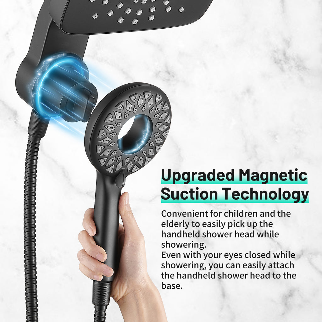 Magnetic 2-in-1 5-Spray  Adjustable Dual Shower Heads Wall Mount Fixed and Handheld Shower Head 2.5 GPM in Black
