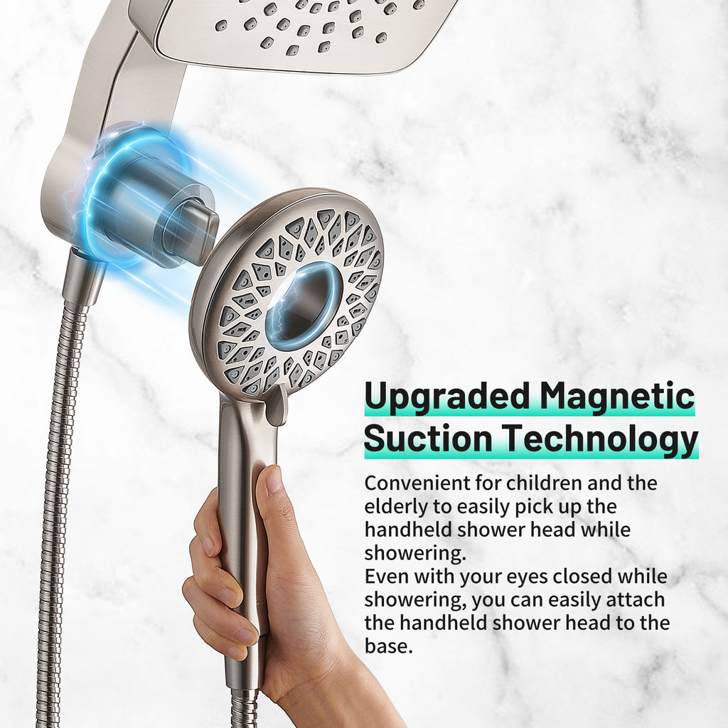 Magnetic 2-in-1 5-Spray Adjustable  Dual Shower Heads Wall Mount Fixed and Handheld Shower Head 2.5 GPM in Nickel