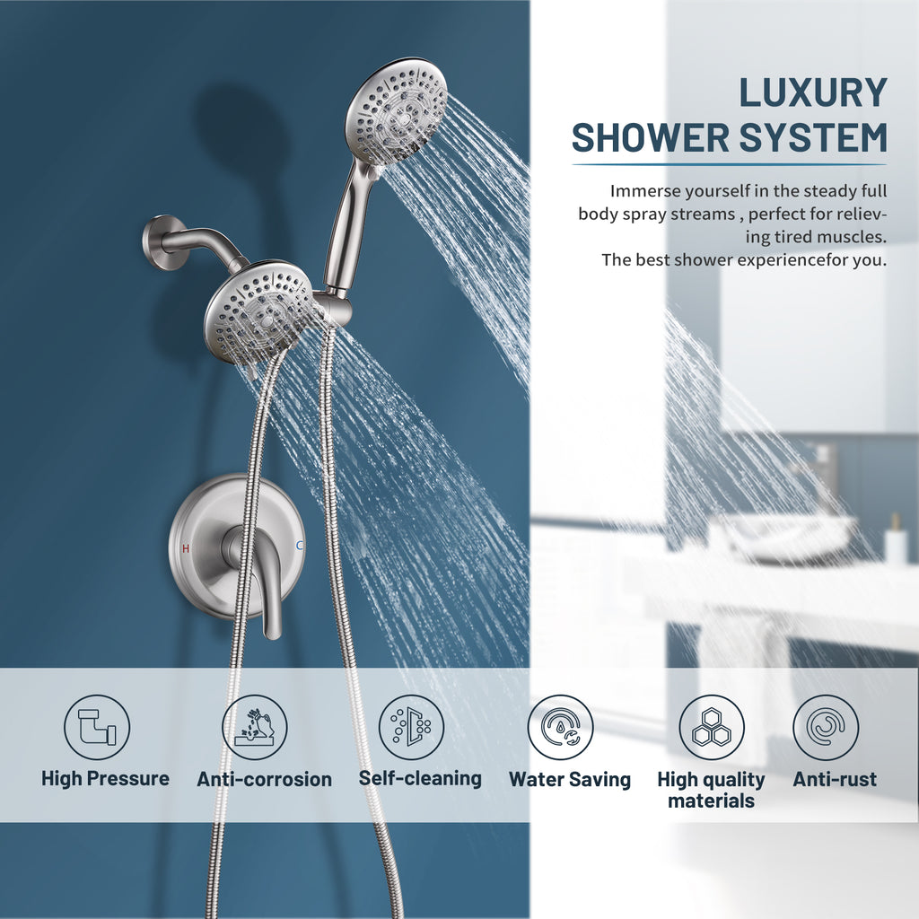 Rain Single Handle 5-Spray Tub Shower Faucet Handheld Combo with Valve 1.8 GPM Adjustable shower Head in Brushed Nicke