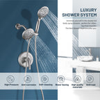Rain Single Handle 5-Spray Tub Shower Faucet Handheld Combo with Valve 1.8 GPM Adjustable shower Head in Brushed Nicke