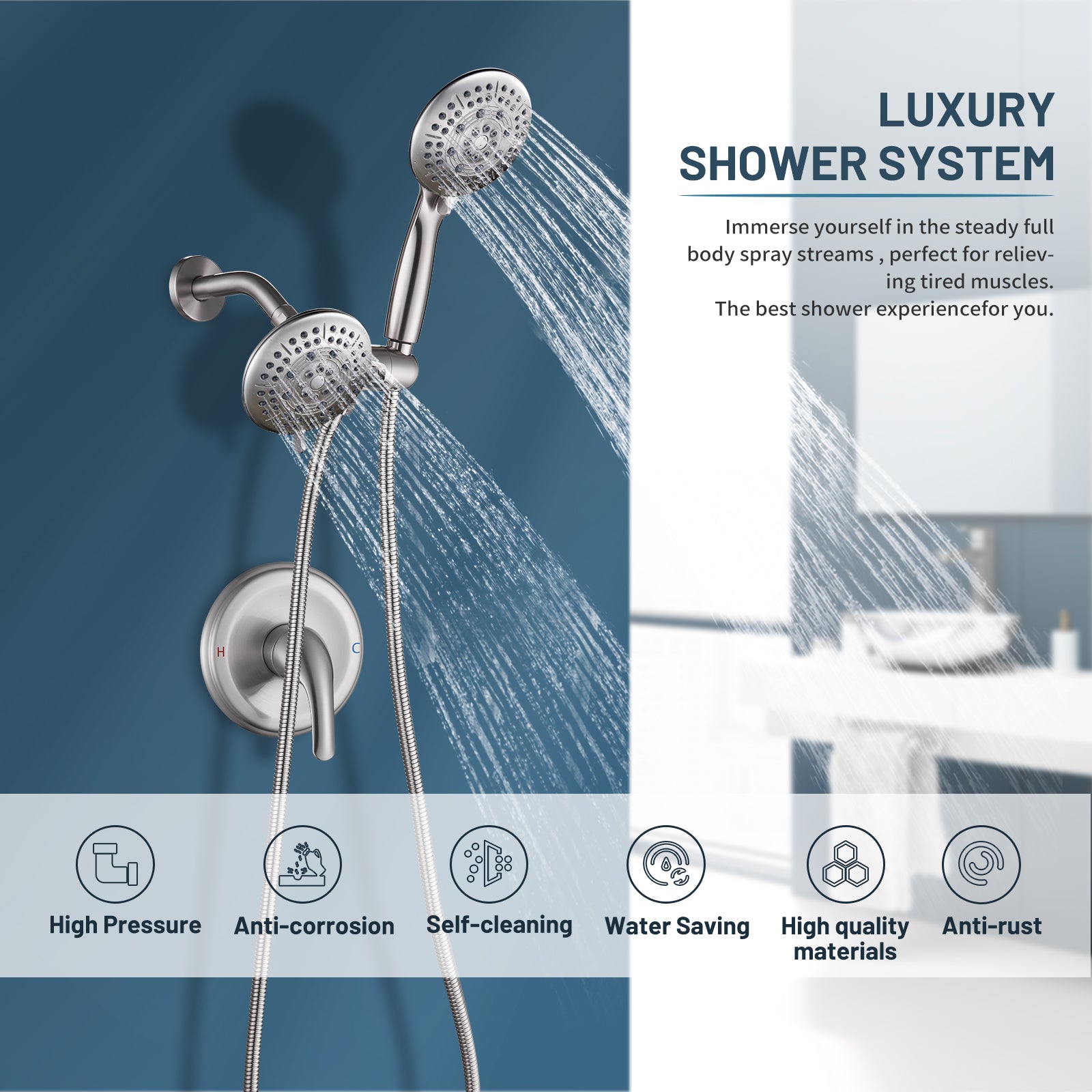 Rain Single Handle 5-Spray Tub Shower Faucet Handheld Combo with Valve 1.8 GPM Adjustable shower Head in Brushed Nicke
