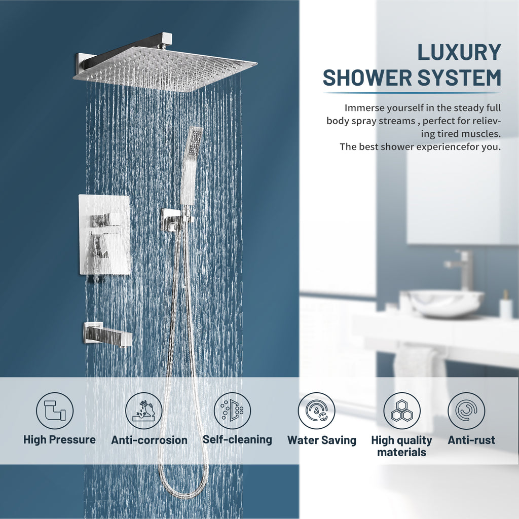 Rain Single Handle 1-Spray Tub Shower Faucet Handheld Combo with Valve 1.8 GPM 12 in. Adjustable Head in Brushed Nickel