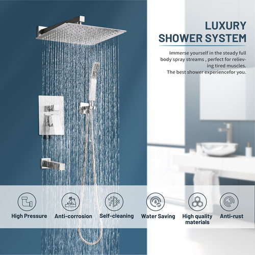 Rain Single Handle 1-Spray Tub Shower Faucet 2.5 GPM Handheld Combo with Valve 10 in. Pressure Balance in Brushed Nickel