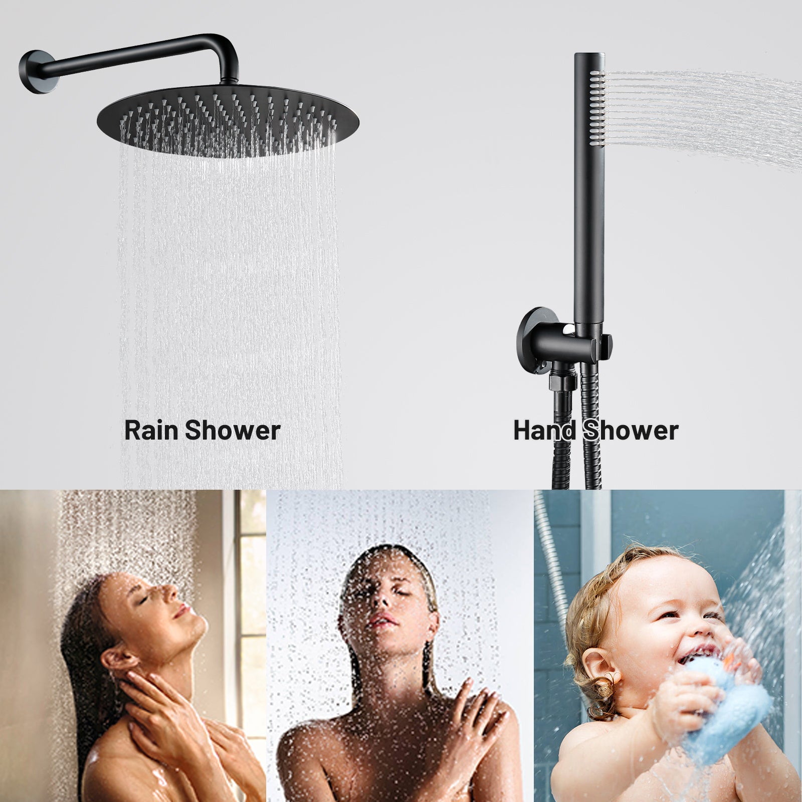 Rain Single Handle 1-Spray with Valve 1.8 GPM 12 " Shower Faucet Pressure Balance Dual Shower Heads in Black