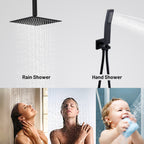 Rain Single Handle 1-Spray with Valve 1.8 GPM 12 " Shower Faucet Pressure Balance Dual Shower Heads in Black