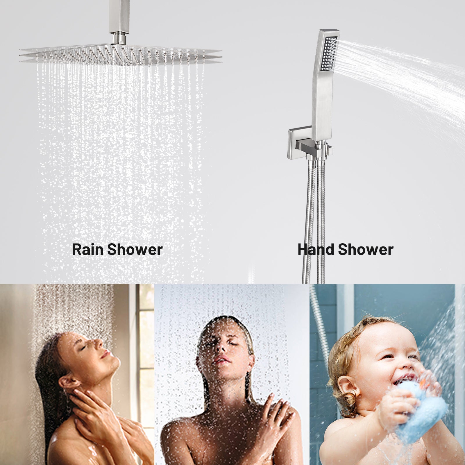 Rain Single Handle 1-Spray with Valve 1.8 GPM 12 " Shower Faucet Pressure Balance Dual Shower Heads in Brushed Nickel