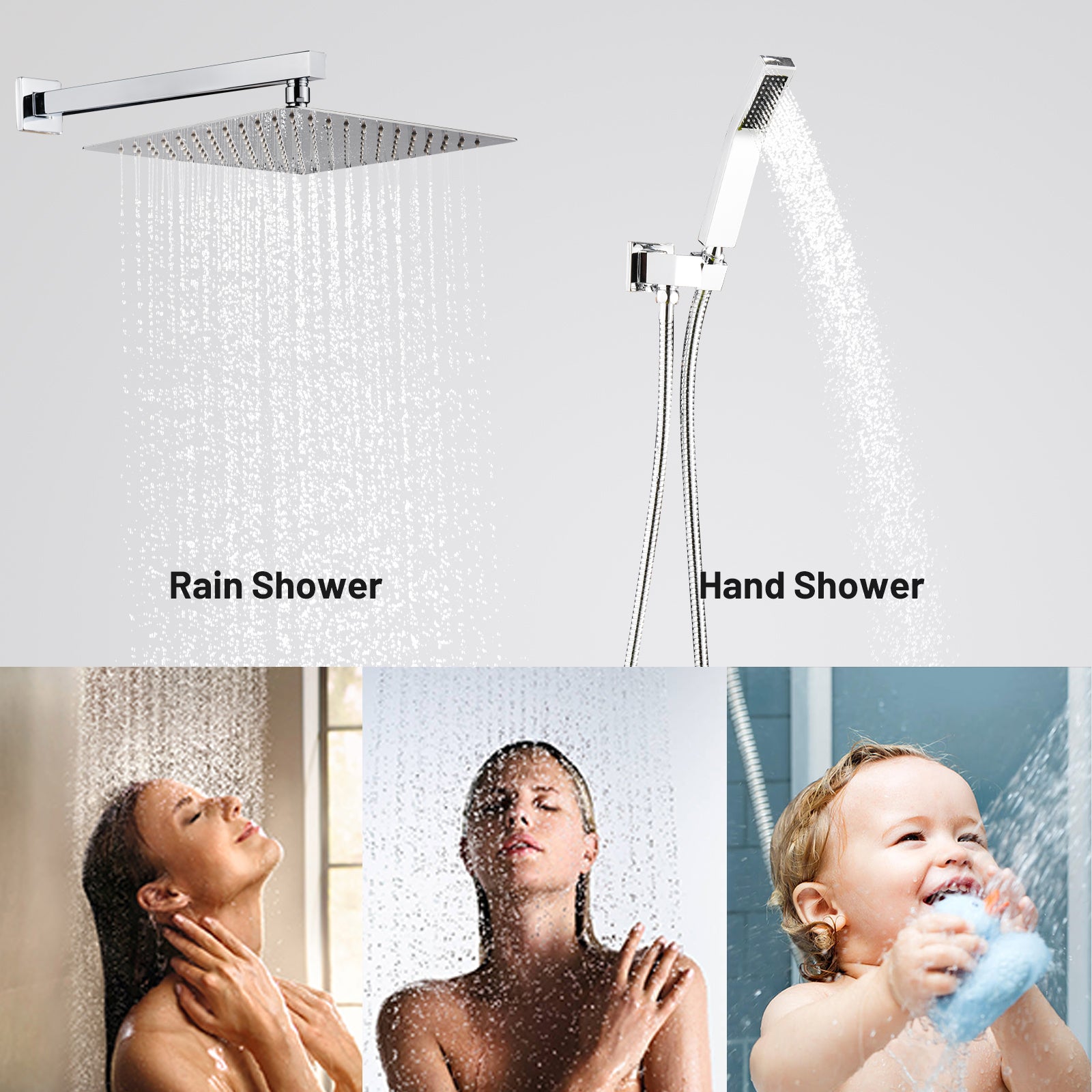 Rain Single Handle 2-Spray 10 in. Shower Faucet Handheld Combo with Valve 1.8 GPM Adjustable Dual Shower Heads in Chrome