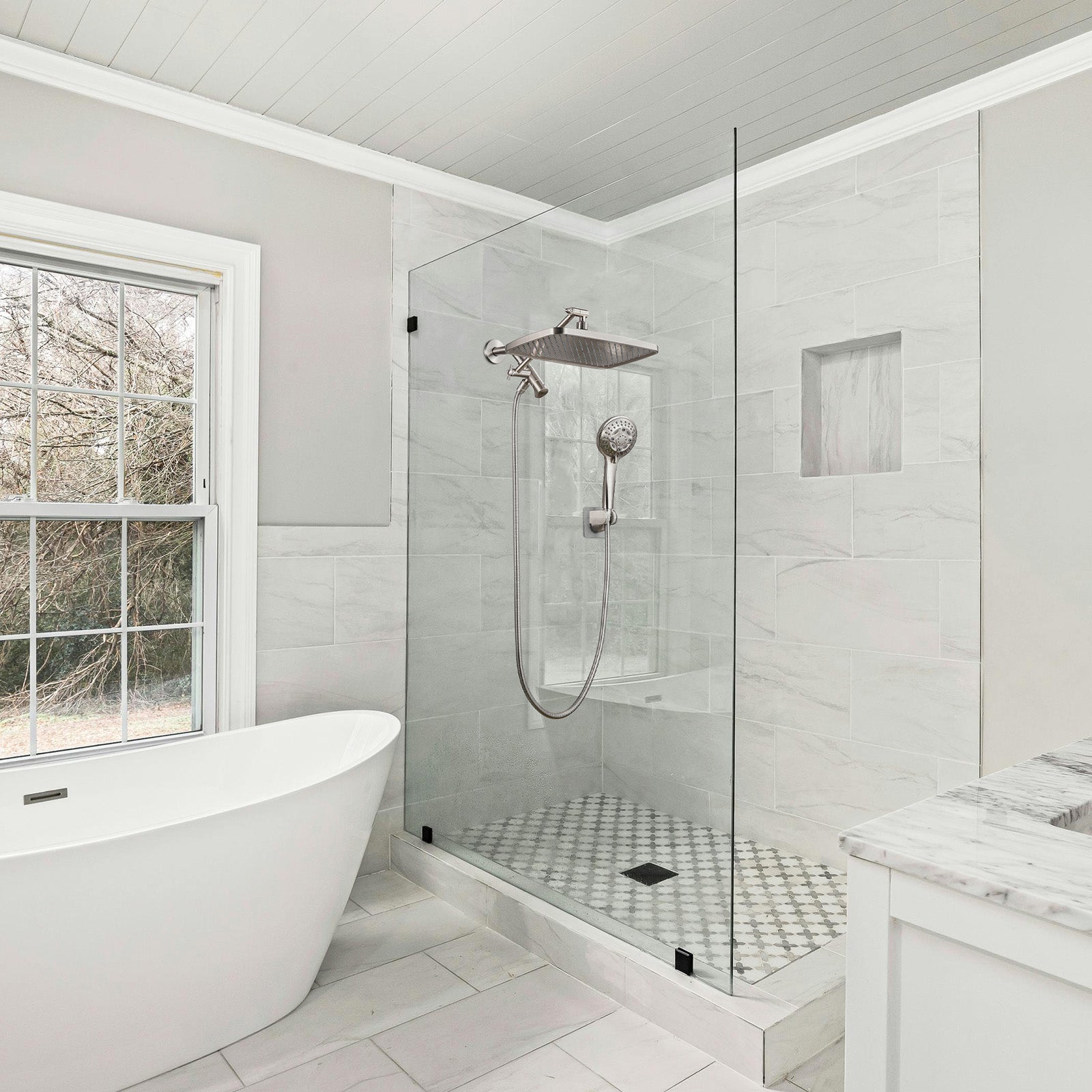 Rainfull 2-in-1 8-spray with 1.8 GPM 12 in.  Wall Mount Dual Shower Head and Handheld Shower Head in Brushed Nickel