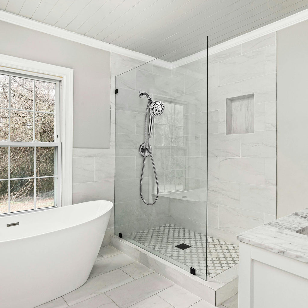 7-Spray Pattern 4.92 in. Wall Mount Handheld System Heads 1.8 GPM with Filter，Removable Shower hose in Chrome