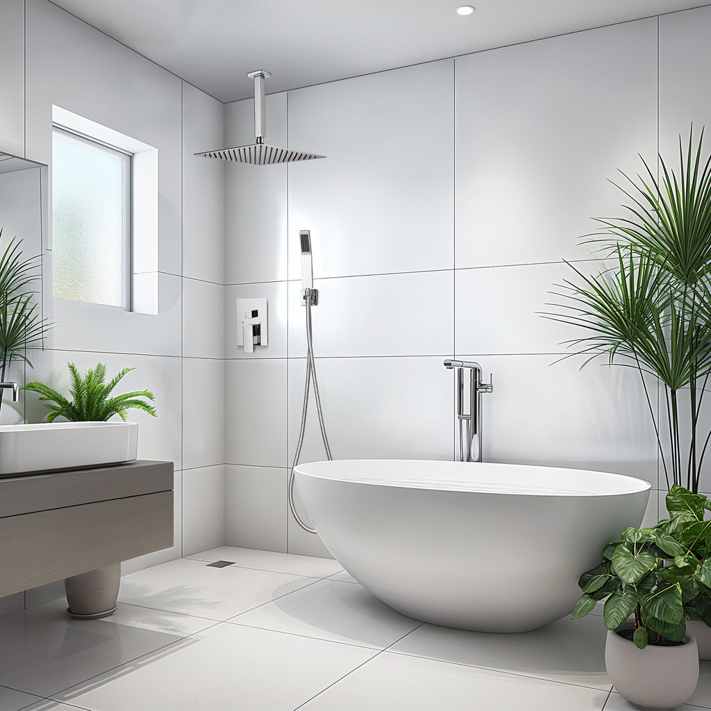 Rain Single Handle 1-Spray Shower Faucet 2.5 GPM 10 " with Valve Pressure Balance Dual Shower Heads in Chrome