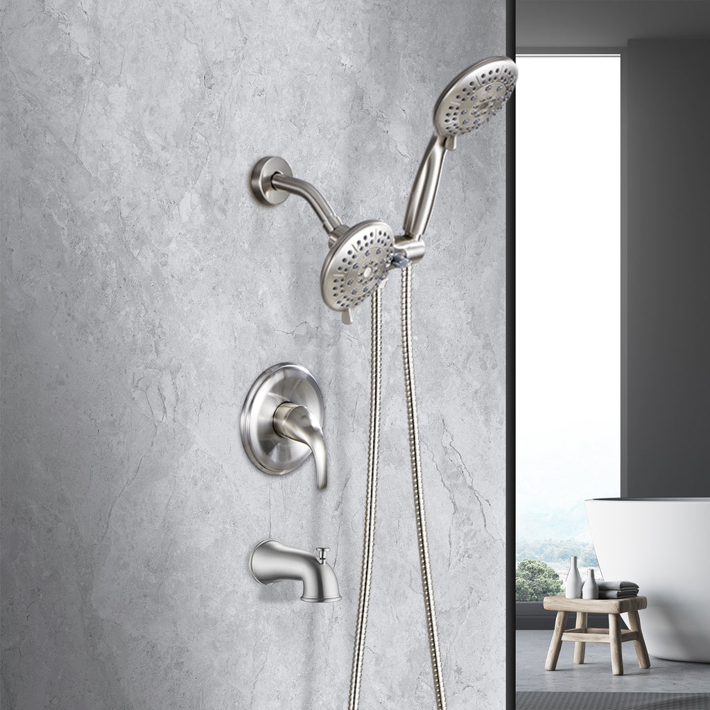 Rain Single Handle 5-Spray Tub Shower Faucet Handheld Combo with Valve 1.8 GPM Adjustable shower Head in Brushed Nicke