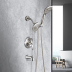 Rain Single Handle 5-Spray Tub Shower Faucet Handheld Combo with Valve 1.8 GPM Adjustable shower Head in Brushed Nicke
