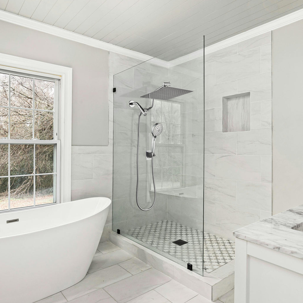 Rainfall Shower Head Combo 12-Spray 12 in. Wall Mount Dual Shower Heads and Handheld Shower Head with 1.8 GPM in Chrome