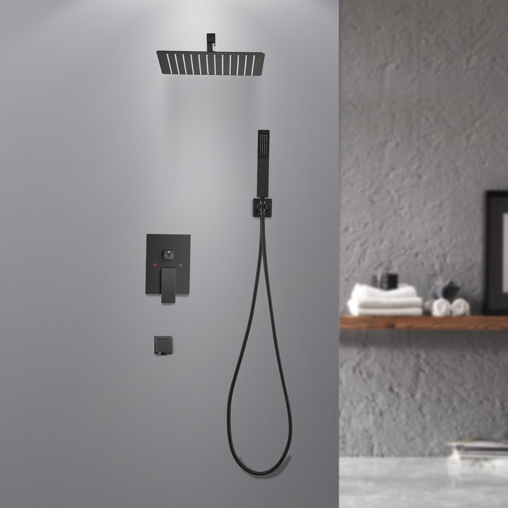 Rain Single Handle 1-Spray Tub Shower Faucet Handheld Combo with Valve 1.8 GPM 12 in. Adjustable shower Head in Black