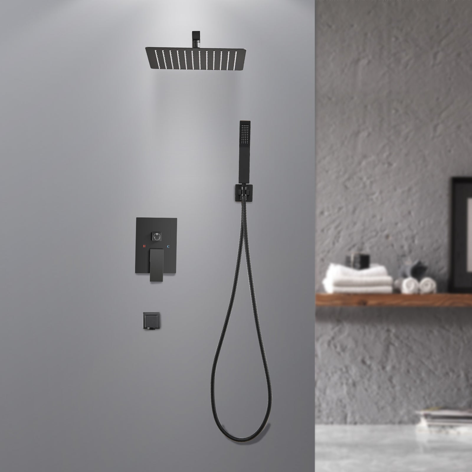 Rain Single Handle 1-Spray Tub Shower Faucet Handheld Combo with Valve 1.8 GPM 12 in. Adjustable shower Head in Black