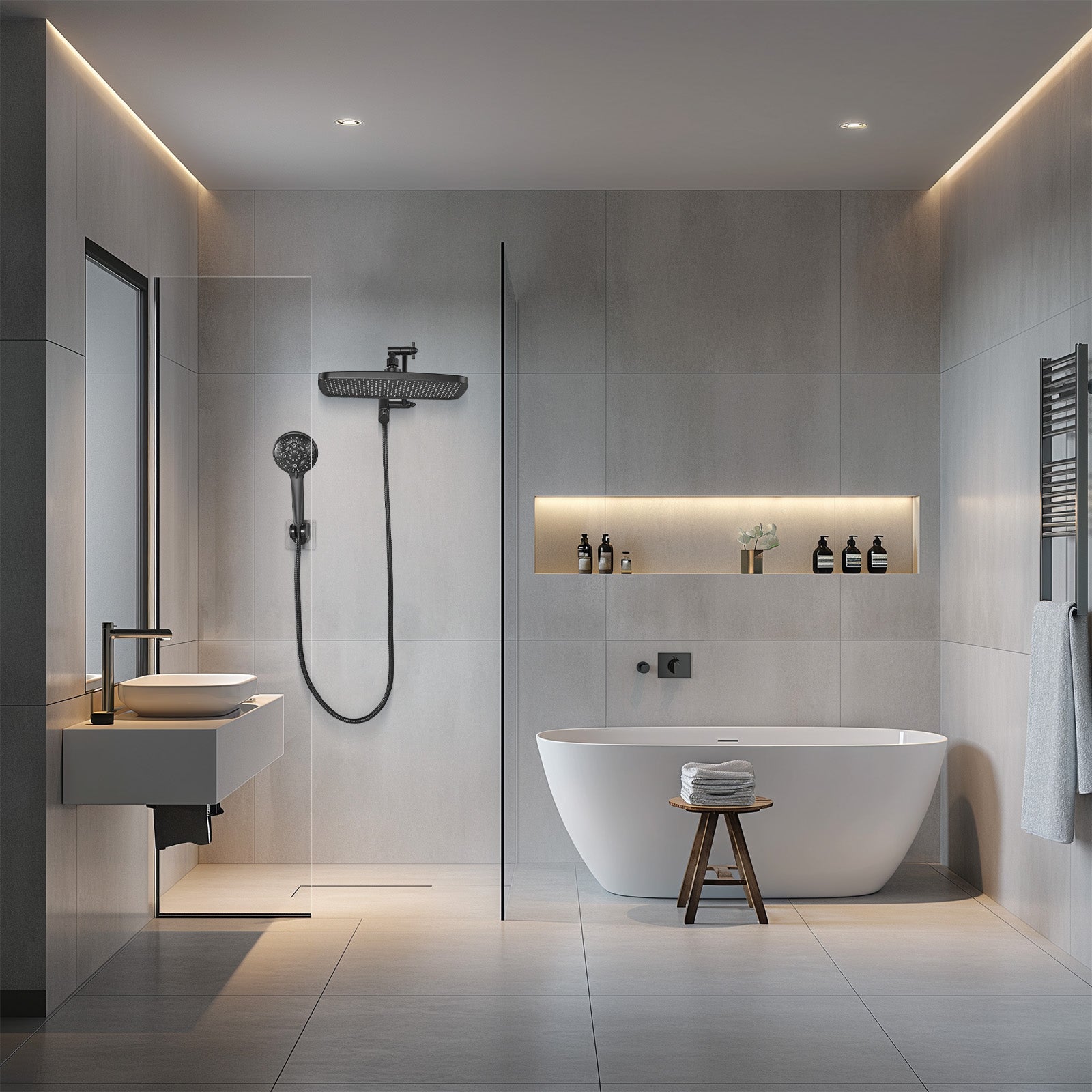 Rainfull 2-in-1 8-Spray Patterns with 1.8 GPM 12 in. Wall Mount Dual Shower Head and Handheld Shower Head in Black