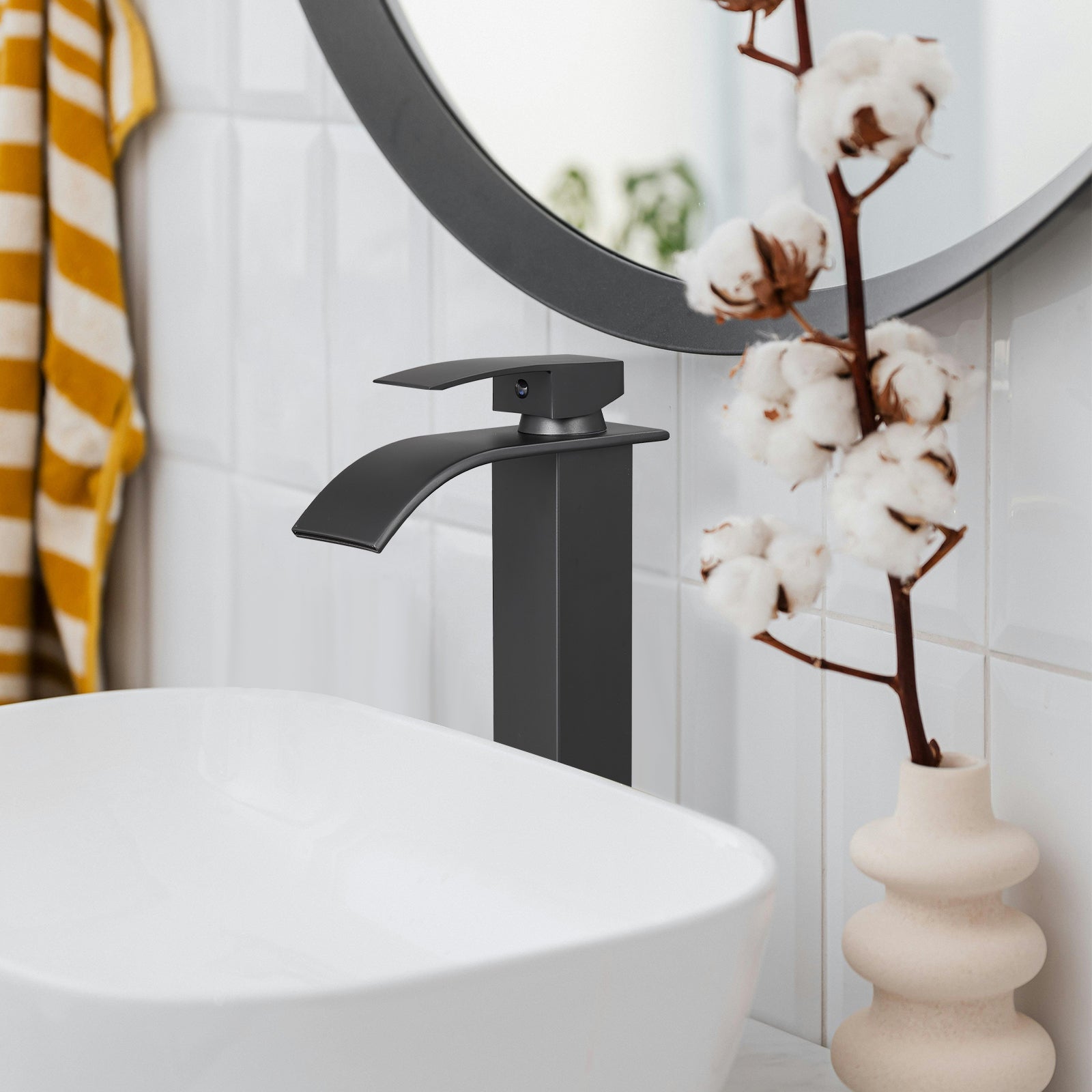 Arc Waterfall Single Handle Single Hole Bathroom Faucet in Matte Black