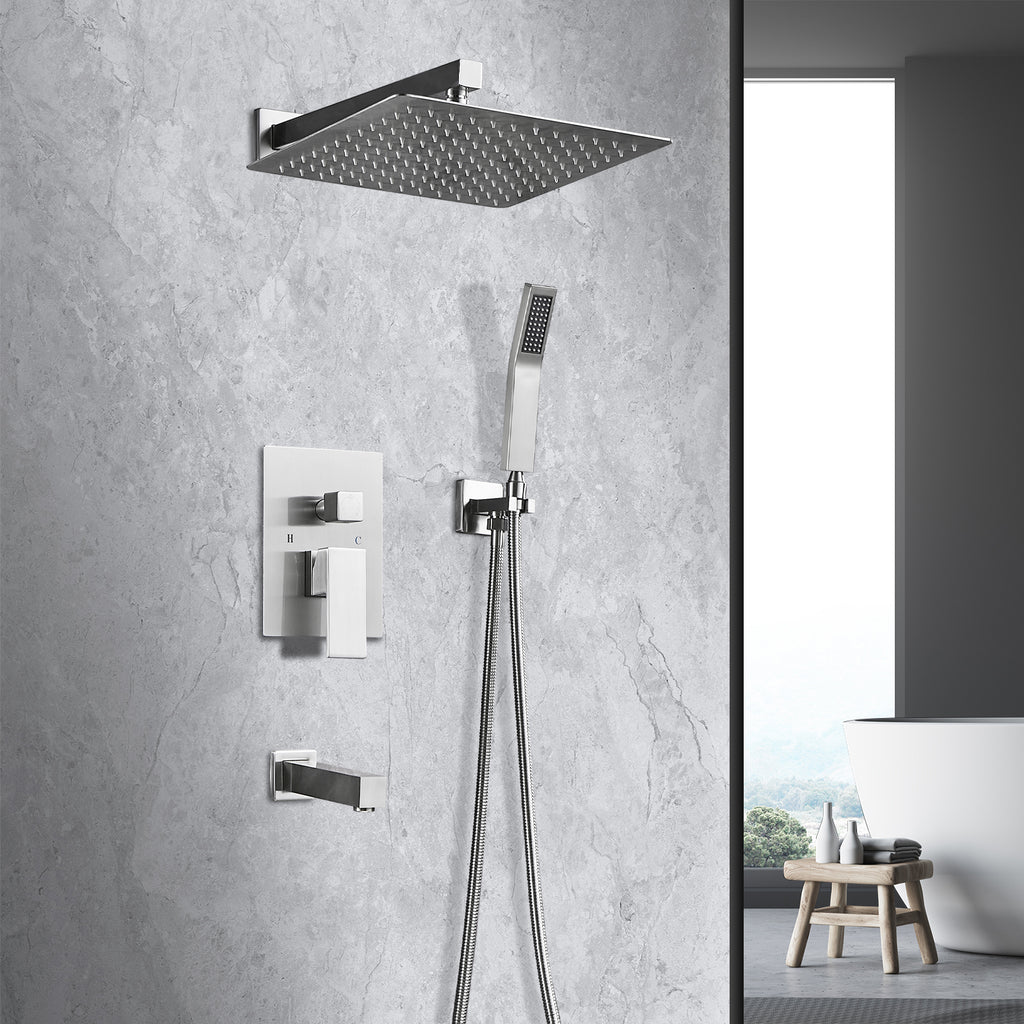 Rain Single Handle 1-Spray Tub Shower Faucet 2.5 GPM Handheld Combo with Valve 10 in. Pressure Balance in Brushed Nickel