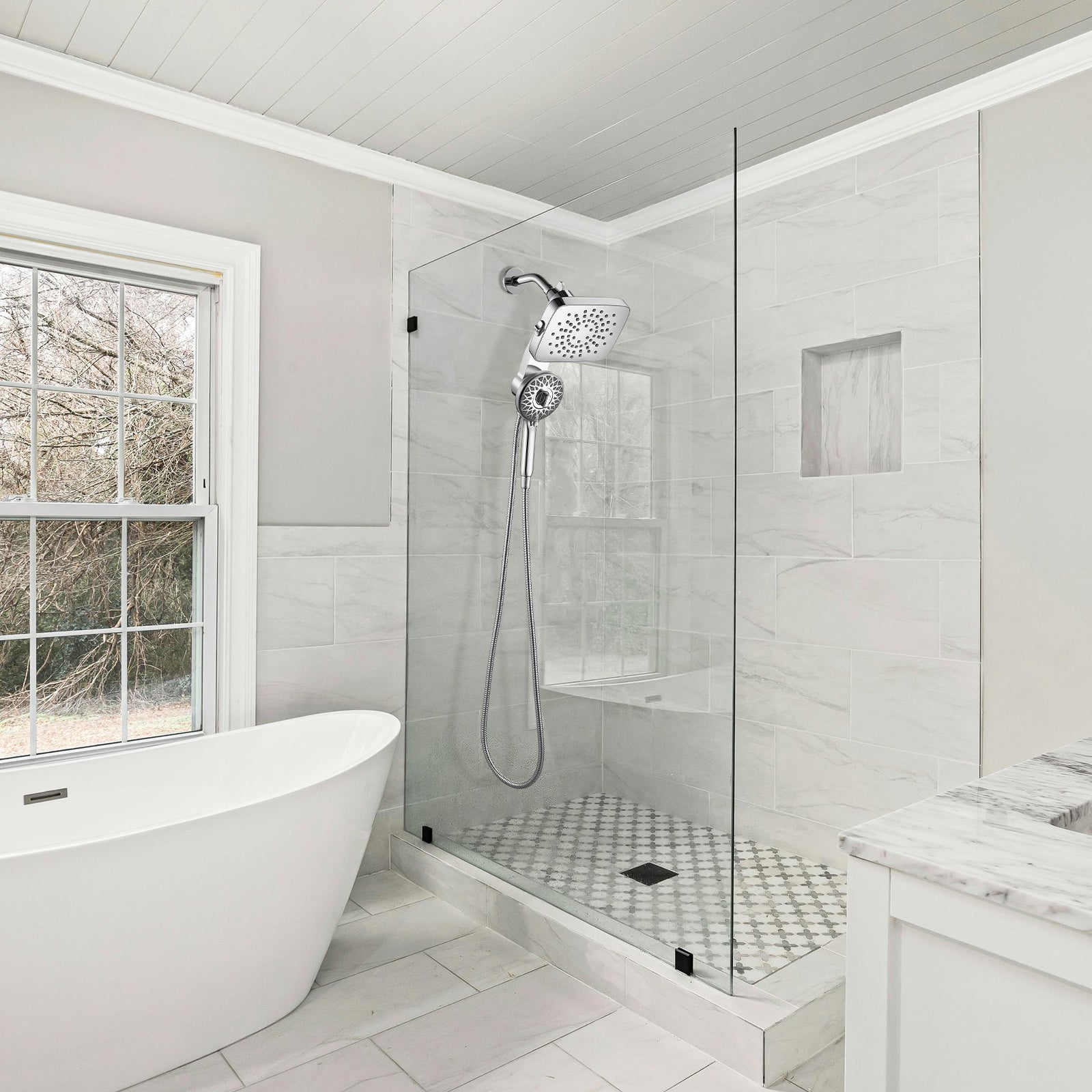Magnetic 2-in-1 5-Spray  Adjustable Dual Shower Heads Wall Mount Fixed and Handheld Shower Head 2.5 GPM in Chrome