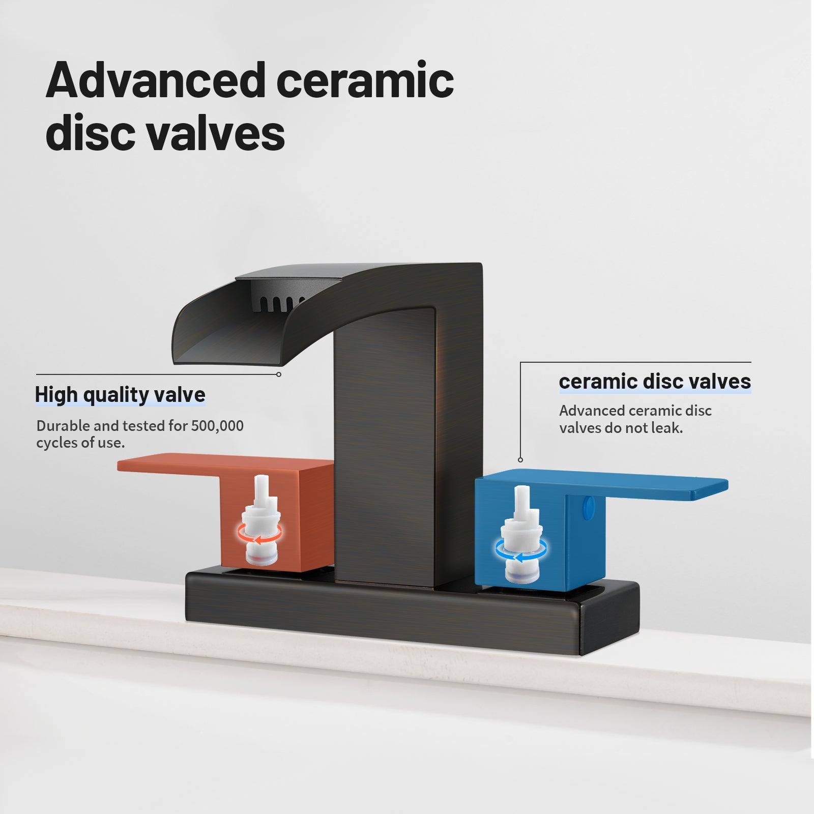 Waterfall 304 stainless steel 4 in. Centerset Double Handle Bathroom Faucet with Drain Kit Included in Oil Rubbed Bronze