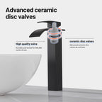 High Arc Waterfall Single Handle Single Hole Bathroom Faucet with Drain Kit Included in Black