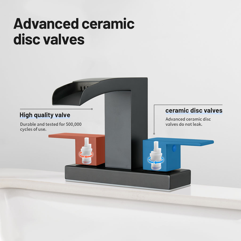 304 stainless steel 4 in. Centerset Double Handle Bathroom Faucet with Drain Kit Included in Matte Black
