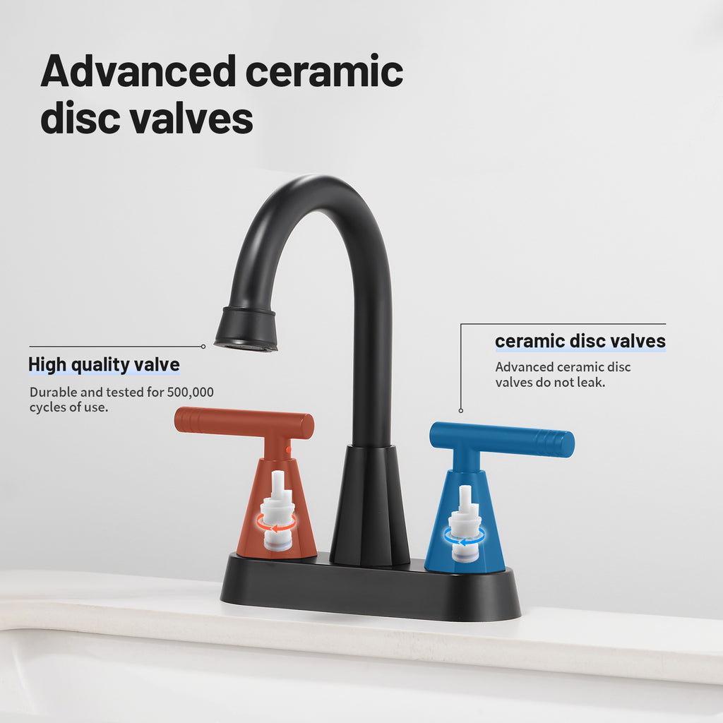 Rotatable 4 in. Centerset Double Handle Bathroom Faucet with Drain Kit Included in Black