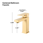 Square Single Handle Single Hole Bathroom Faucet in Brushed Gold