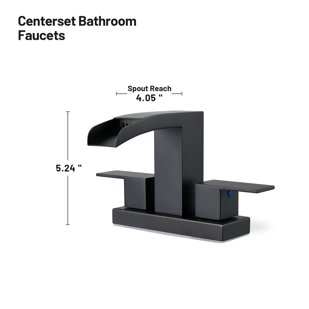 304 stainless steel 4 in. Centerset Double Handle Bathroom Faucet with Drain Kit Included in Matte Black